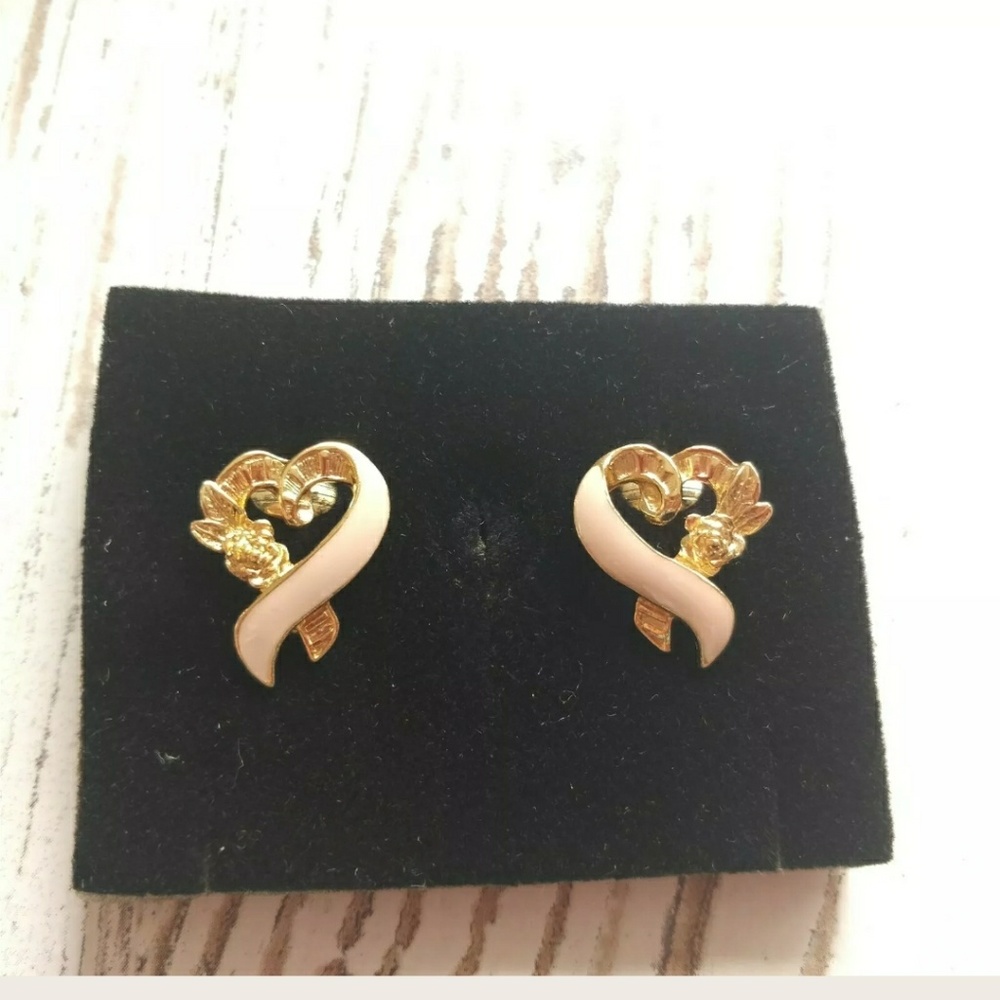 Avon 1996 Breast Cancer Ribbon Clip on Earrings